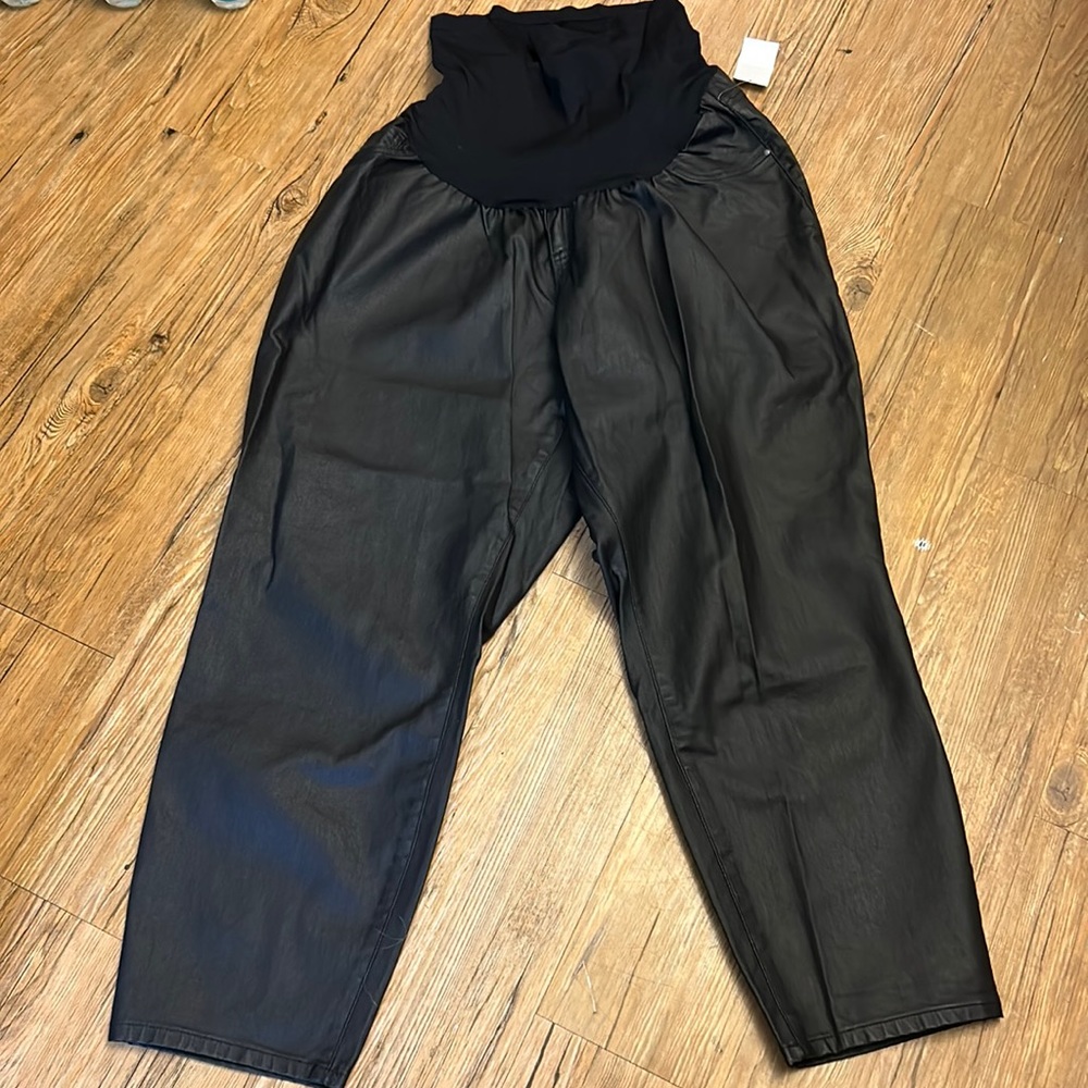 Indigo Blue Maternity Leather Look Pants Black Size 3X NWT